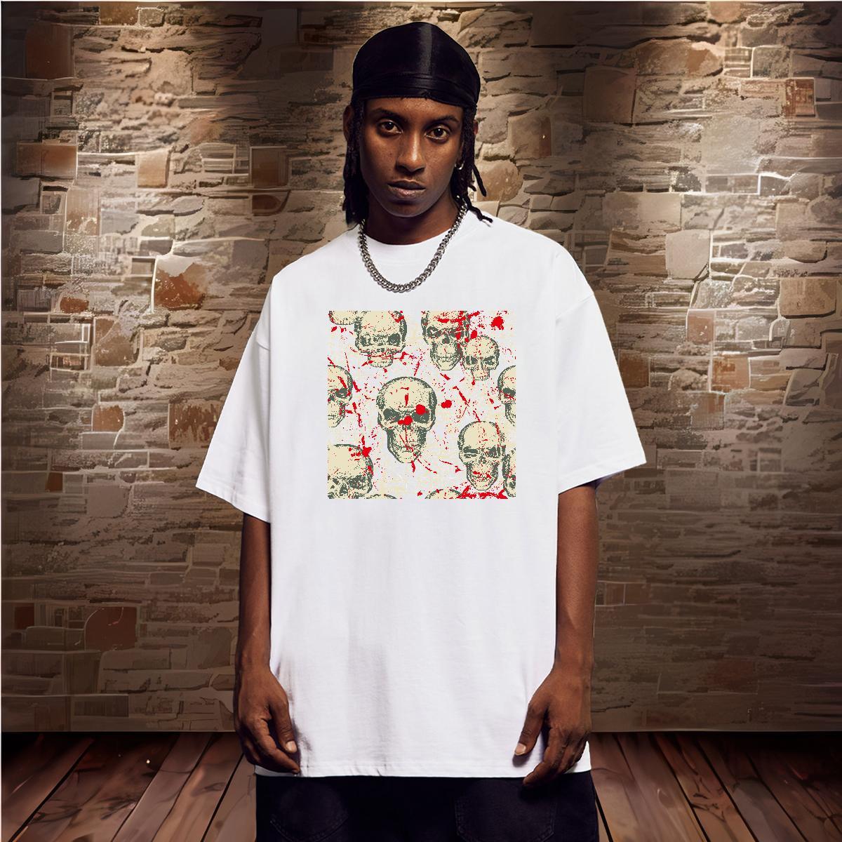 Fashion Men T Shirts skull Clothes 230g Cotton Spring Summer Free Shipping Asian Size Short Sleeve O-Neck Tshirts