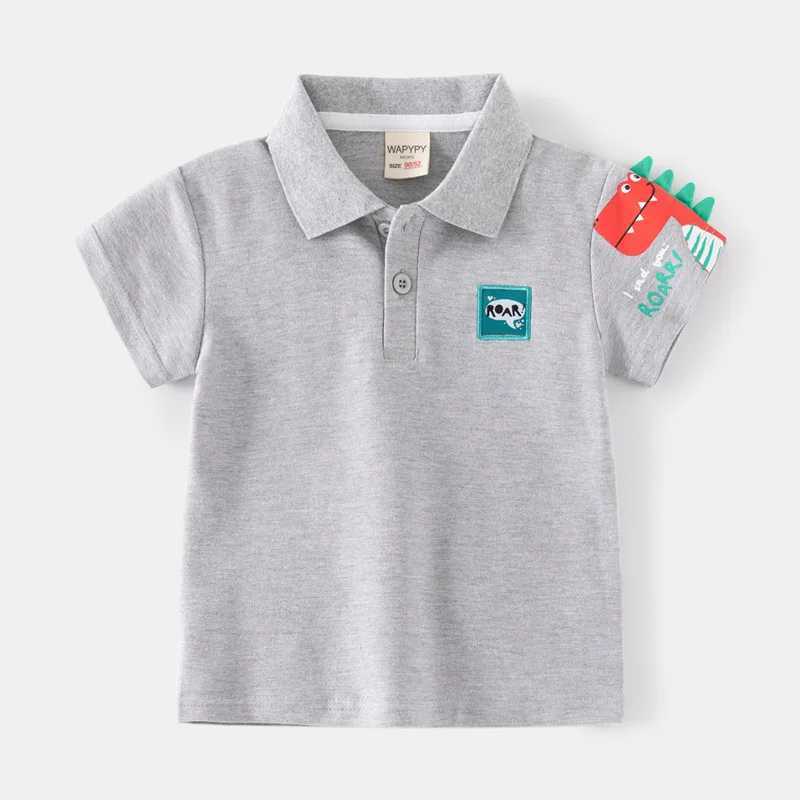 2024 Summer Boys Short sleeved Polo Shirt Childrens Fun Dinosaur Breathable Cotton 2 Colors Age 3-8 W241223