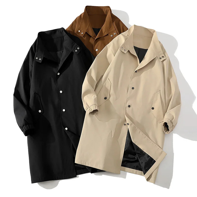 Autumn British style mid length trench coat mens casual loose jacket mens coat240807