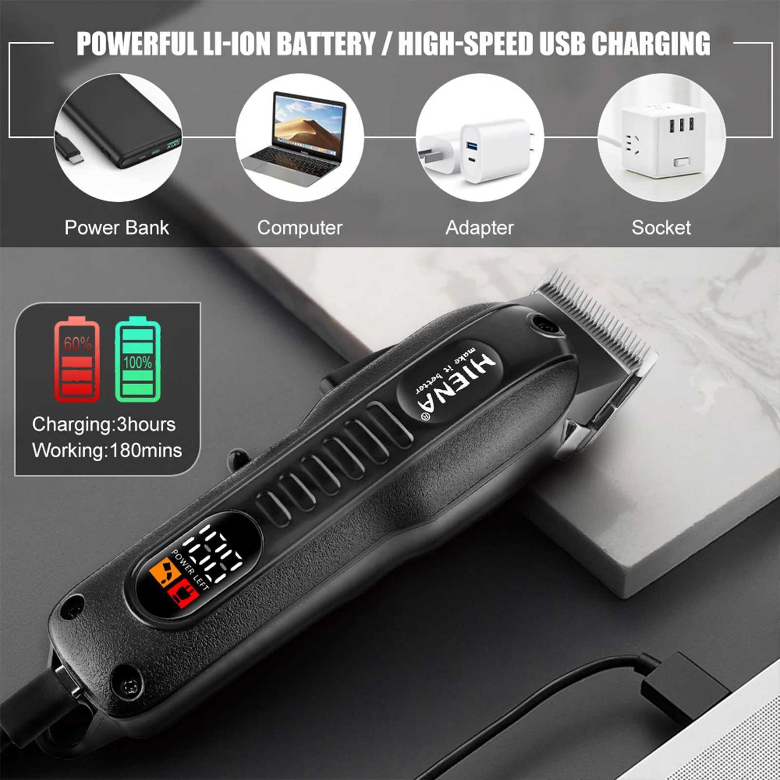 HIENA Professional Barber Hairdresser Cordless Charging Electric Beard Trimmer Shaver Hair Clipper W241212