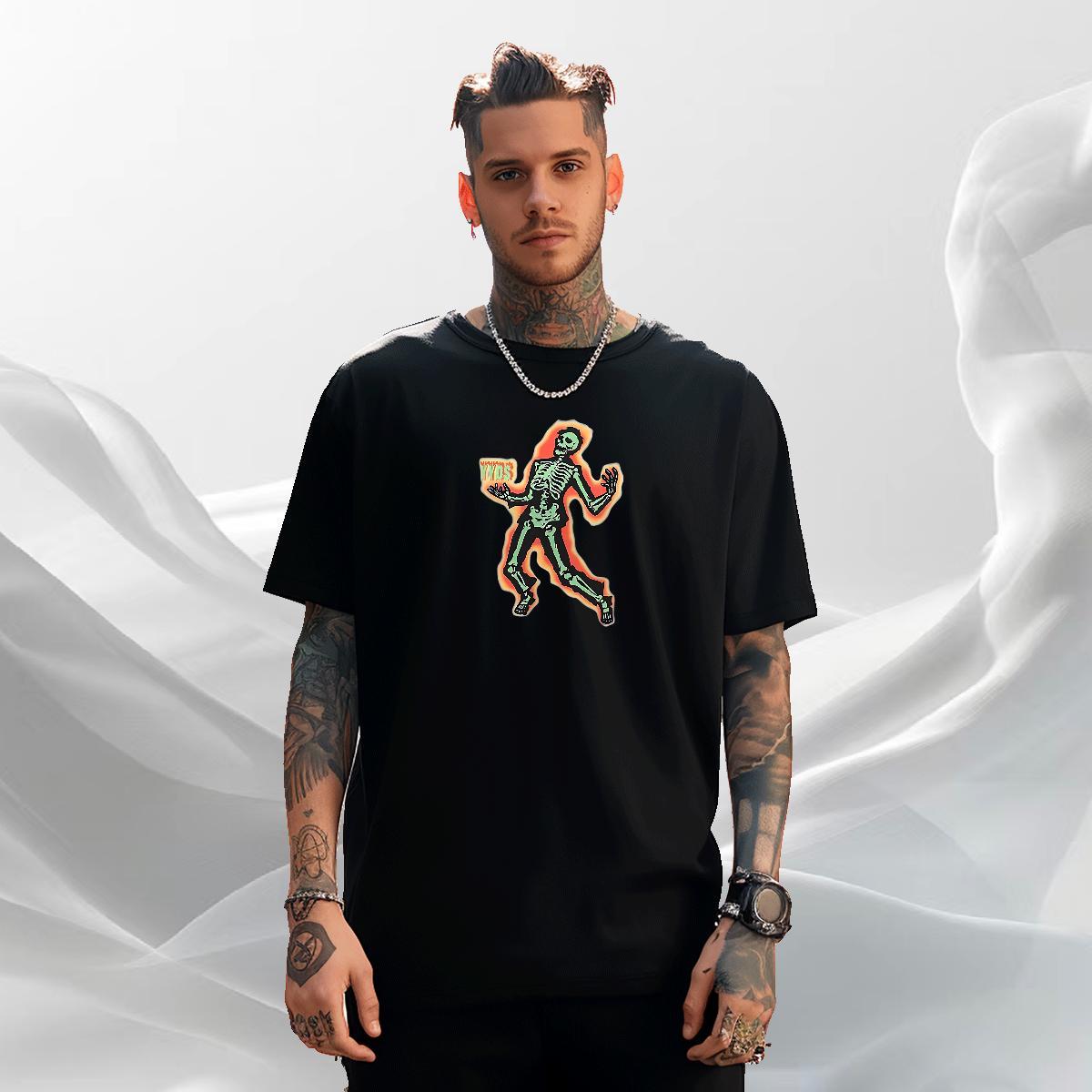 Classic Men T Shirts skull Top Tees 230g Cotton Hip Hop Street Loose Fit Black White Short Sleeve O-Neck Men Tops Tees