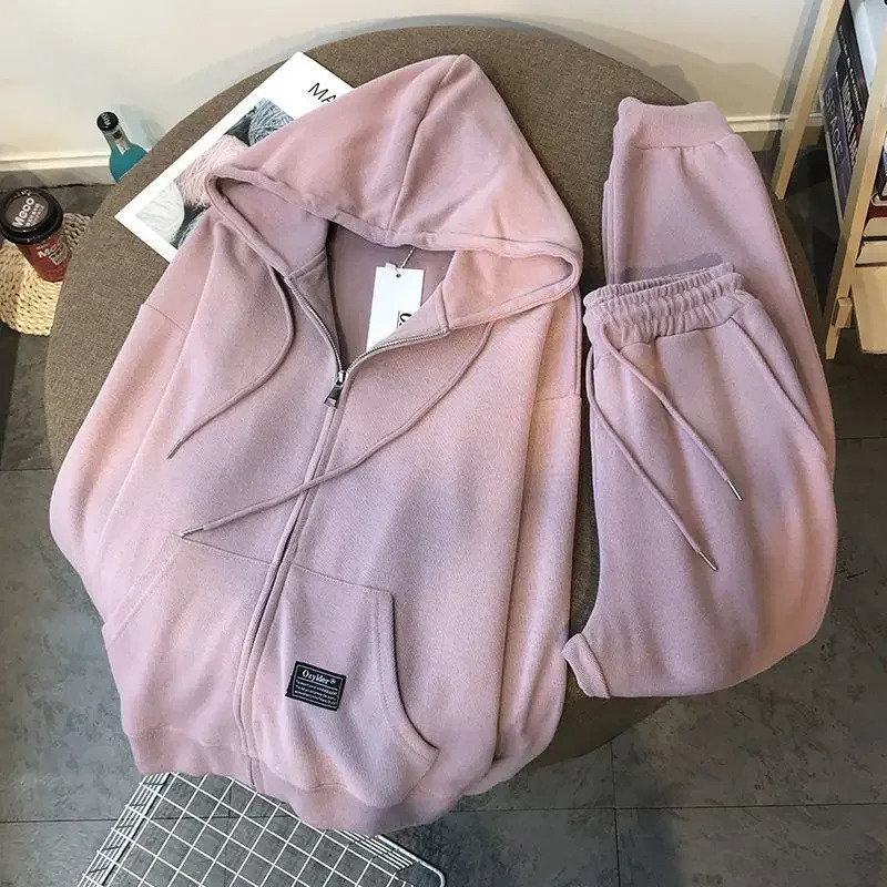 Plus Size Casual Sporty Two-piece Set Womens Spring Autumn Korean Style Loose Fit Thin Hooded Sweatshirt Pants 300 240807