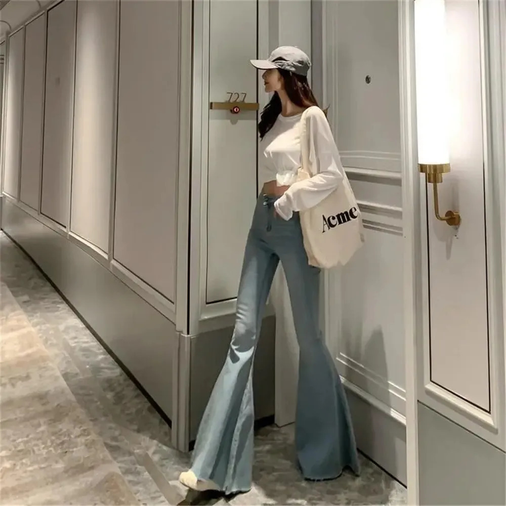 Vintage Denim Flared Pants Women Summer Big Bell Bottom Jeans Spring Wide Leg Trousers Korean Blue Black Y2k Female Streetwear 240807