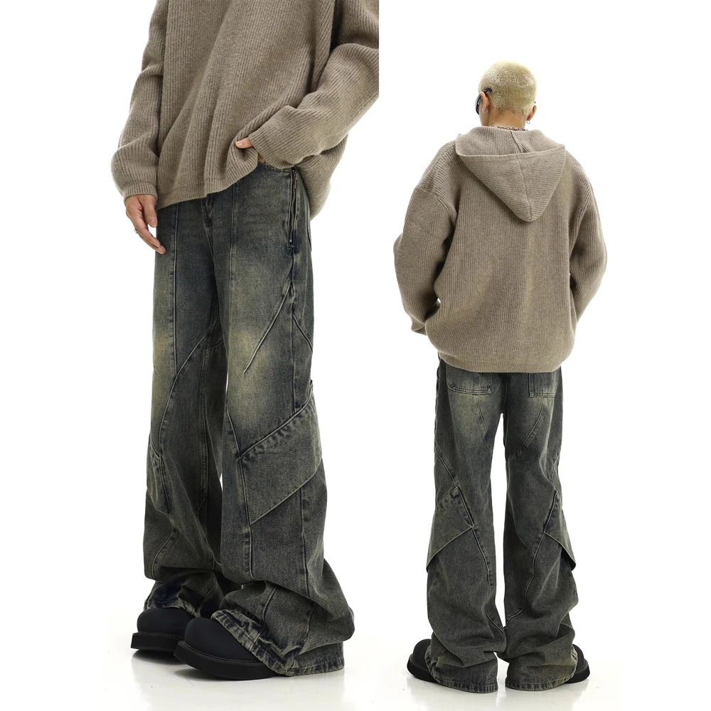 Vintage Jeans Men Loose Streetwear Trousers Wide Leg Summer Fashion Casual Punk Original Street Baggy Flared Denim Pants 240806