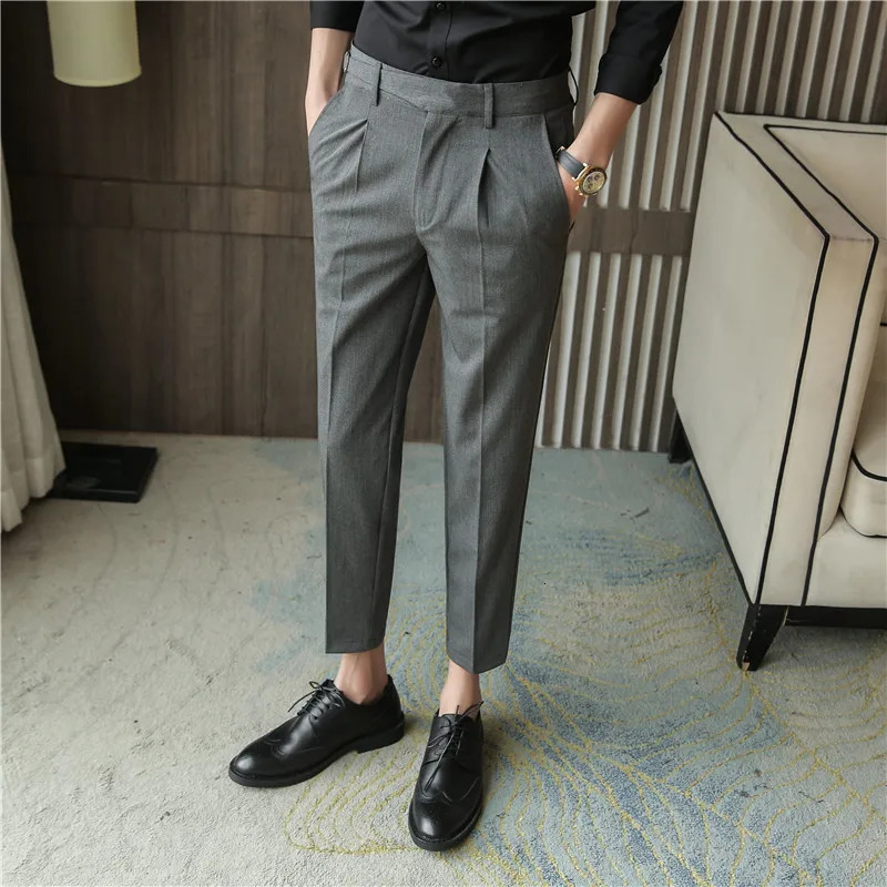 Autumn Men Fashion Pure Cotton Solid Color Business Suit Pants Groom Wedding Dress Mens Trouser 2836 240806