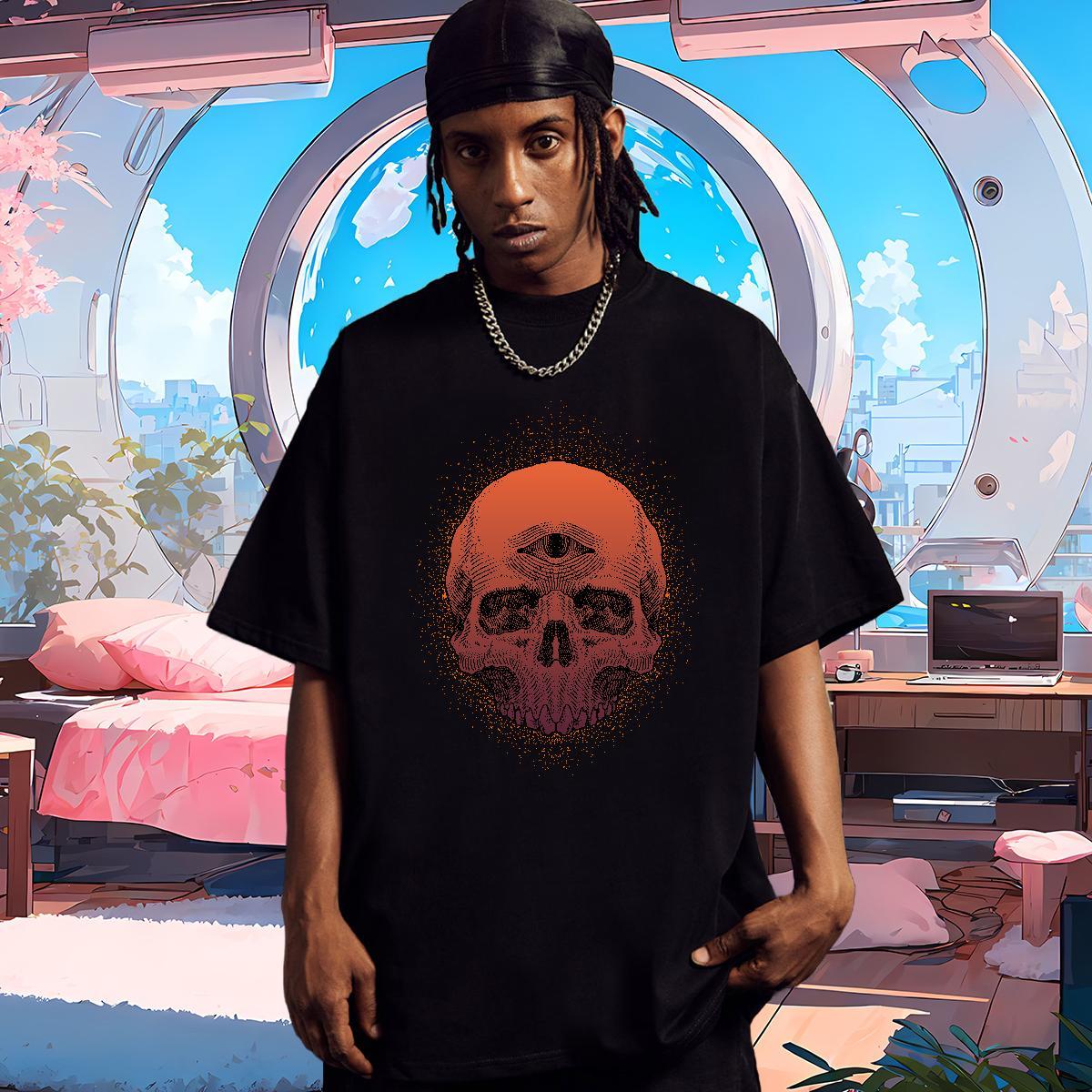 Classic T-Shirts for Men skull Wear 230g Cotton Daily Wear Popular DIY Breathable Soft Men Tees