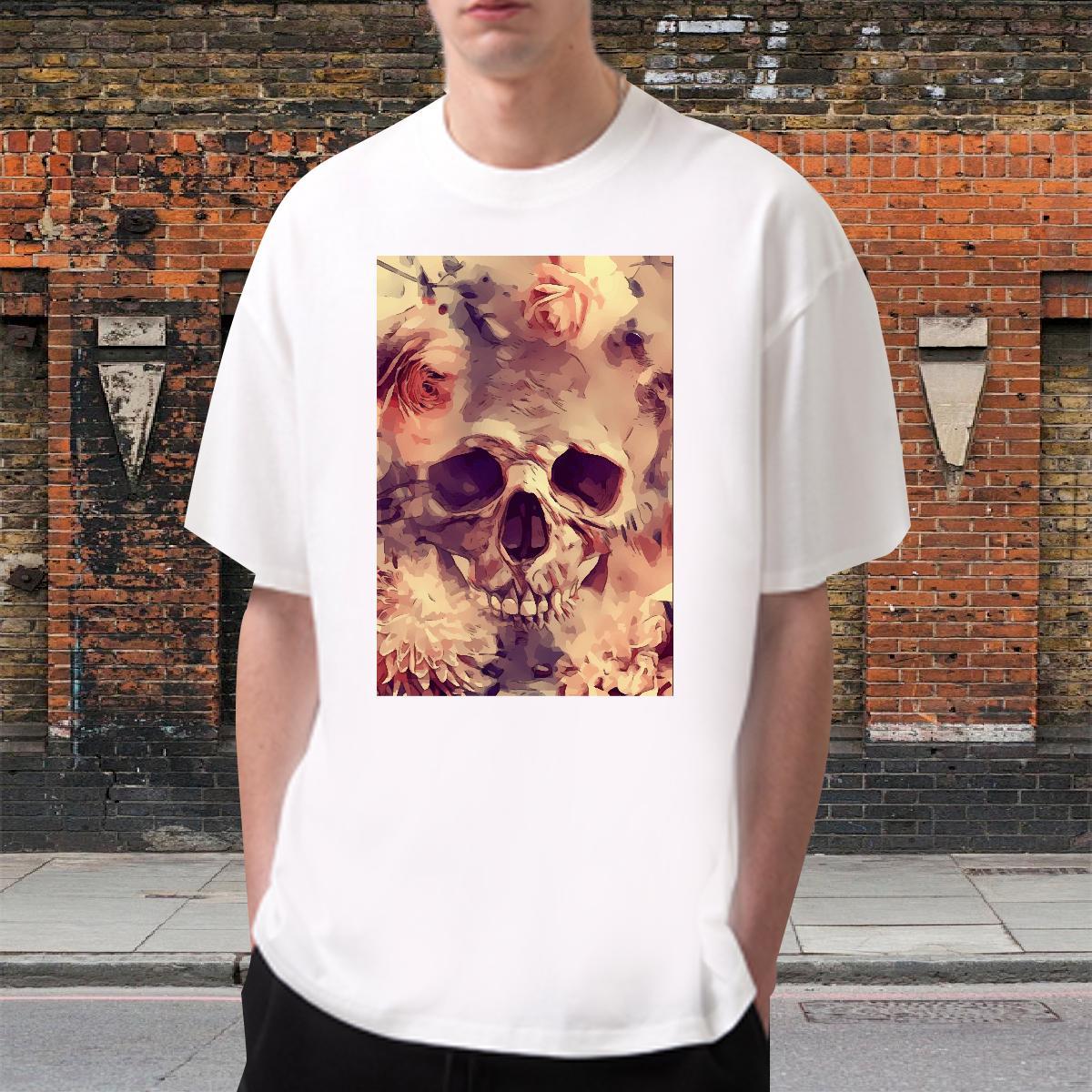 Casual New T Shirt For Man skull Tops Shirt 230g Pure Cotton Street Casual Unisex Custom Print Oversized Breathable Short Sleeve Men Tshirts
