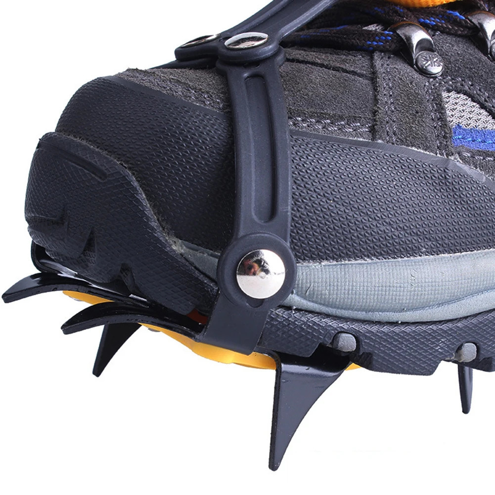 1 Pair Ice Crampons Stainless Steel 10 Teeth Mountaineering Cleats Anti-Slip with Carry Bag for Hiking Climbing Fishing Jogging