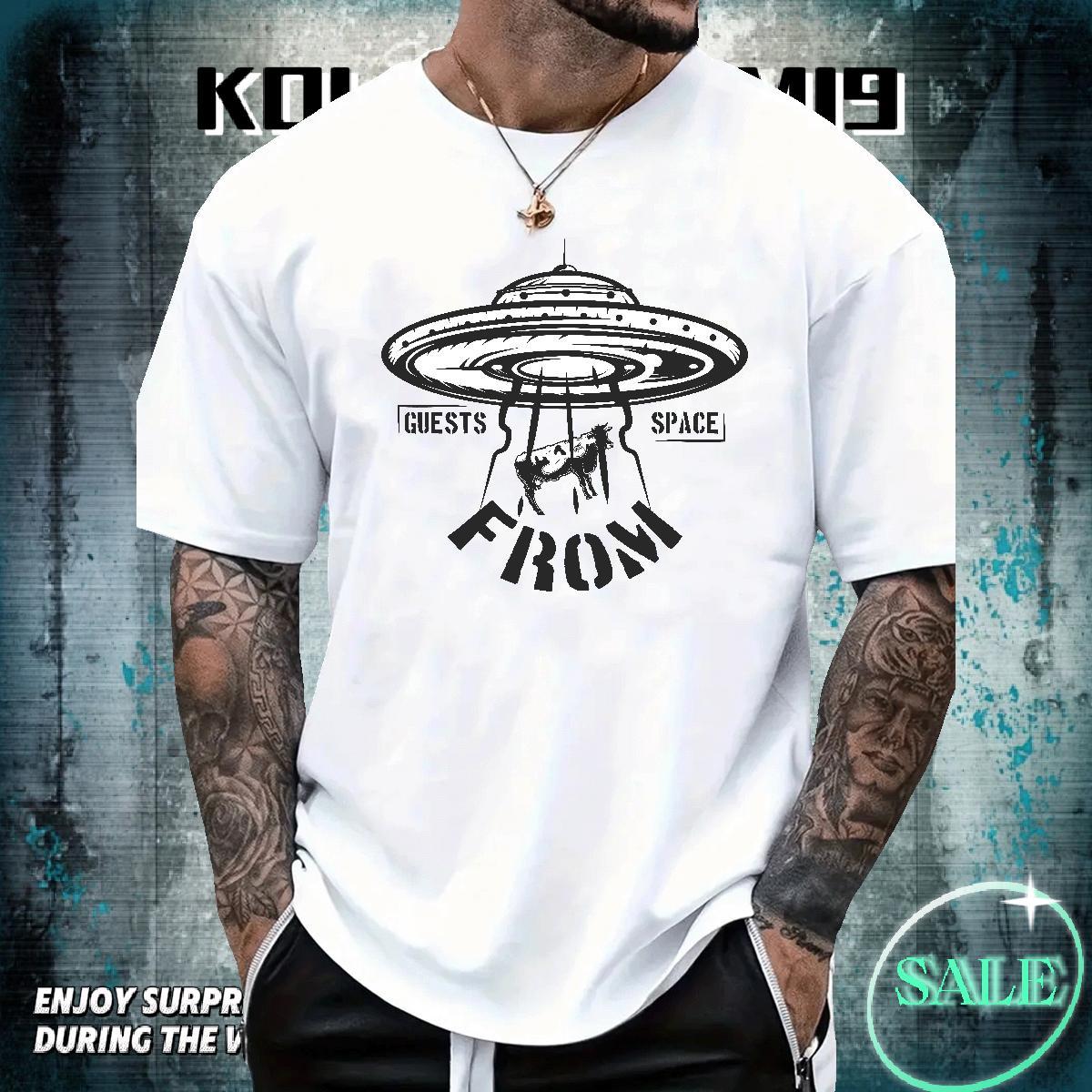 2024 Summer Man T Shirts UFO Tops Shirt 230g Pure Cotton Hip Hop Street Popular Graphic Breathable Short Sleeve Men Tees
