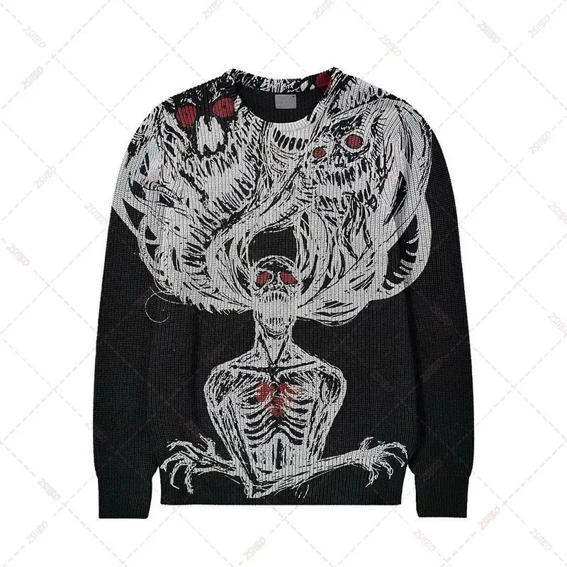 Autumn and Winter Knitwear Sweaters Harajuku Fashion Clothing Knit top Pullover Loose O-neck Gothic Harajuku Street Knit Sweater 240807