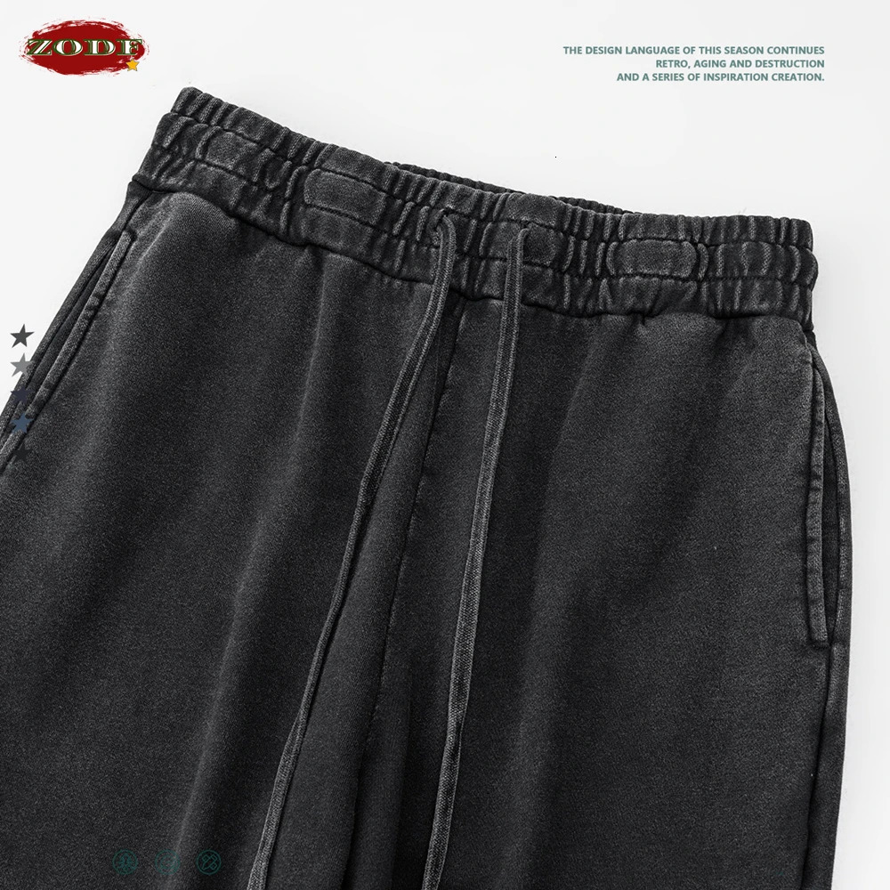 ZODF Retro Men Washed 380gsm 100% Cotton Sweatpant Unisex Loose Sport Solid Joggers Pants For Spring Autumn HY0901 240806