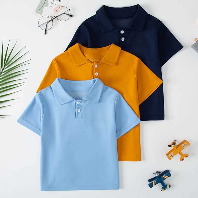 Childrens solid color polo shirt handsome and fashionable sports T-shirt with a comfortable half sleeved collar. W241223
