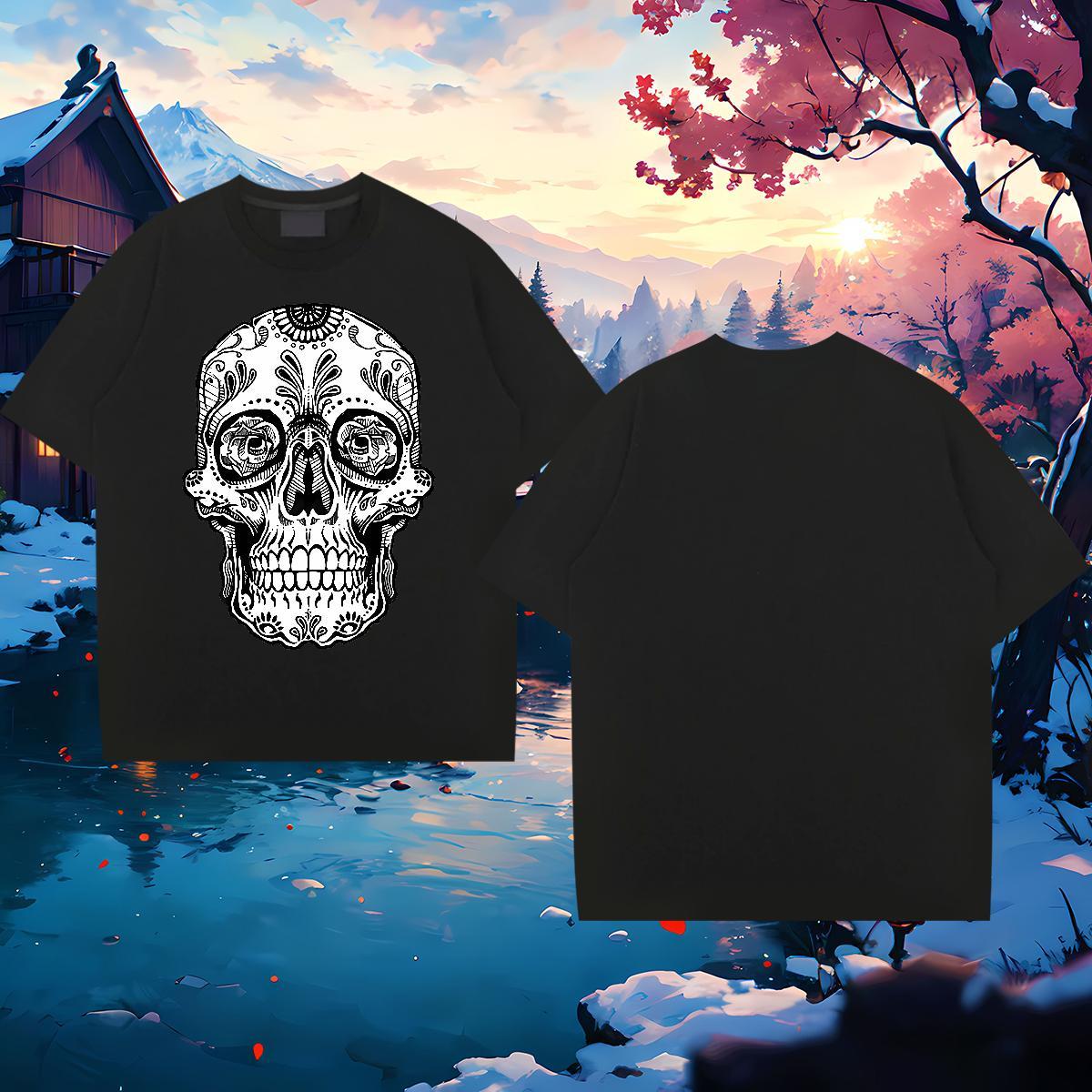 Designer T shirt skull Clothes 230g Cotton Summer Casual Unisex Cartoon Print Breathable Short Sleeve Tshirt for Man Woman