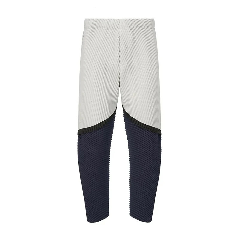 Miyake pleated autumn mens casual pants with high elasticity sporty and feet colorful crop Japanese streetwear 2023 240807 - view 6