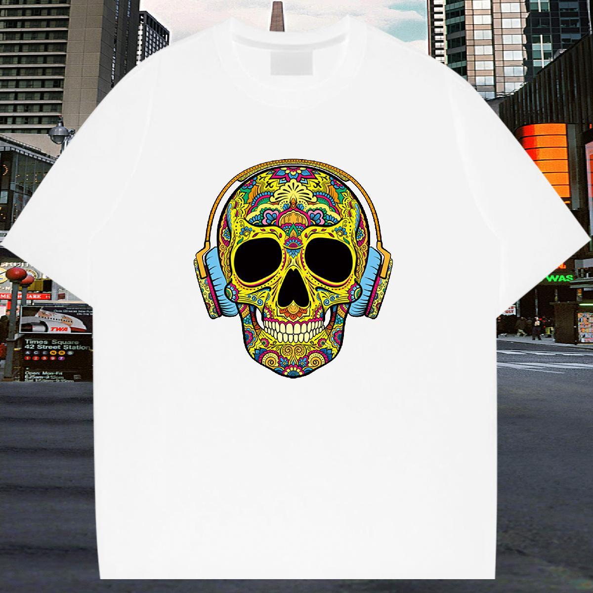 Free Shipping T-Shirts for Men skull Clothings 230g Cotton Home Outdoor Soft Custom Anime Round Neck Short Sleeve Men Tees