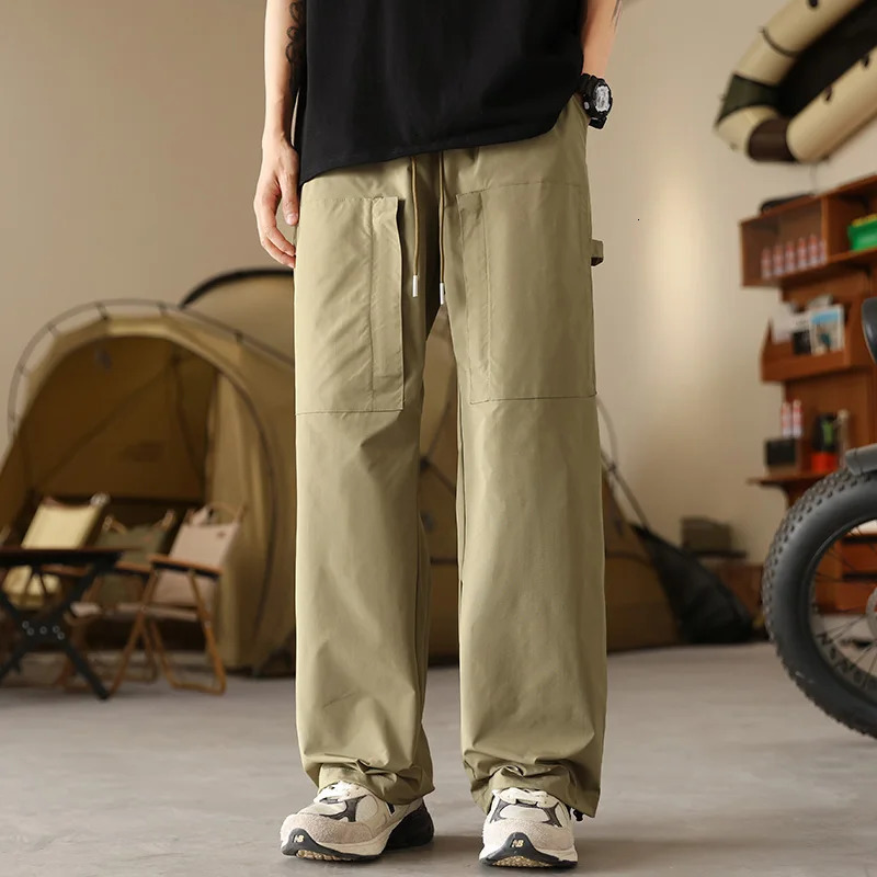 Boyfriend Cargo Bloomers Trousers Mens Clothing Casual Loose Solid Color Elastic High Waisted Pockets Spring Autumn Pants 240806