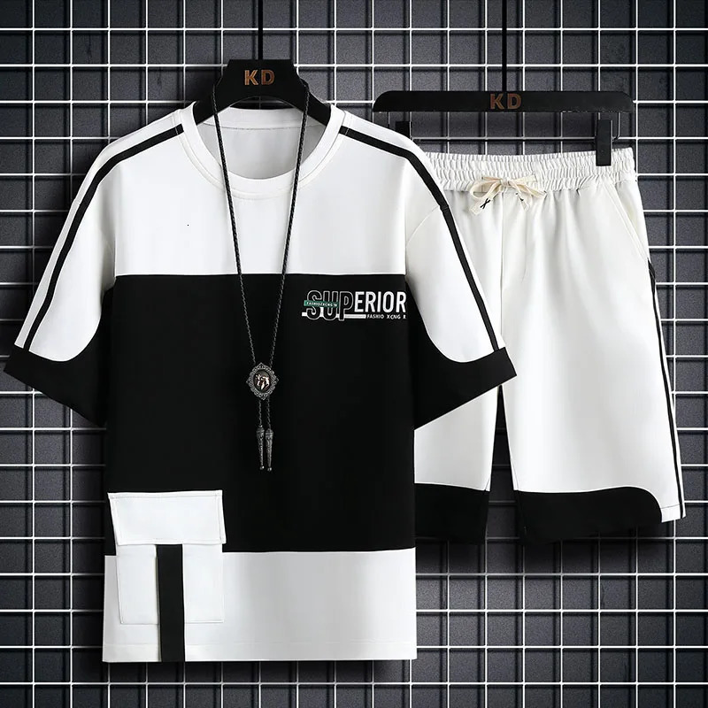 Summer Casual Mens Set Short Sleeve Tshirt Shorts Fashion Two Piece Sets Streetwear Mens Sports Suit Harajuku Tracksuit 240816