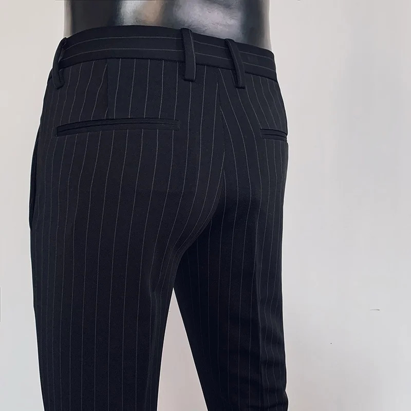 Mens Striped Suit Pants Ankle Trousers Formal High Quality Business Fashion Casual Clothing Black Dress 240806