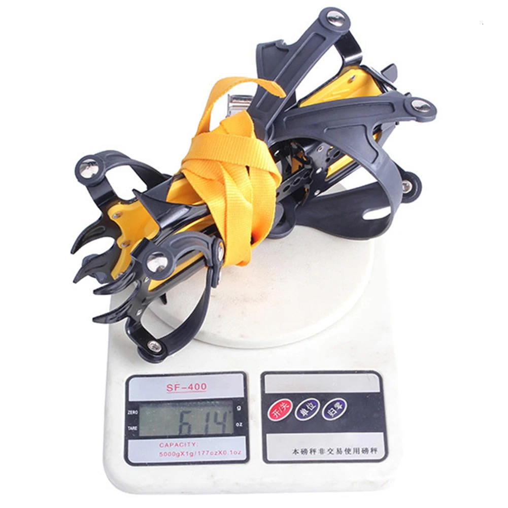 1 Pair Ice Crampons Stainless Steel 10 Teeth Mountaineering Cleats Anti-Slip with Carry Bag for Hiking Climbing Fishing Jogging