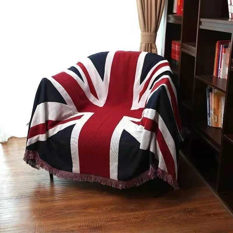 UK USA Flag American Blanket Mat Cover Bedspread Star Sofa Cover Cotton Air Bedding Room Decor Tapestry Throw Rug United StatesM240807