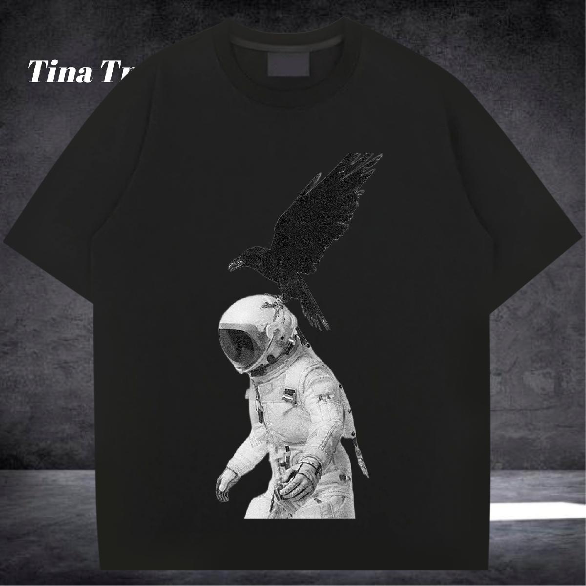 Fashion New Men T Shirts eagle Tops 100% Cotton 230g Summer Casual Loose Fit Anime Print Pure Cotton Men Clothes T-Shirt