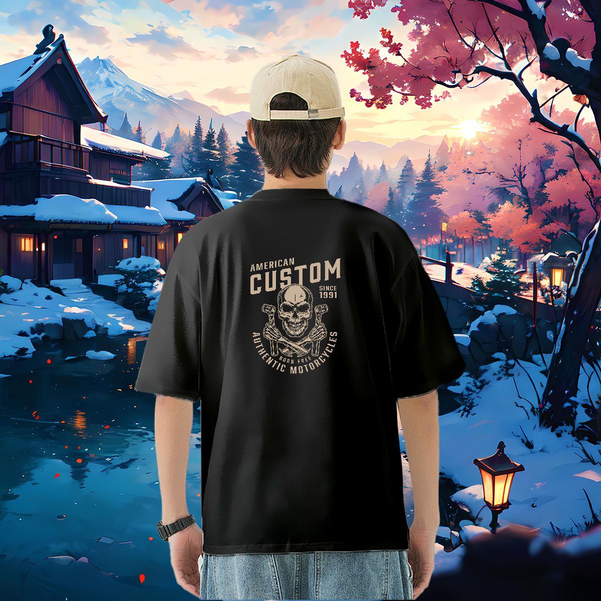 DIY Man T Shirts skull Clothes 230g 100% Cotton Outdoor TOP Quality DIY Anime Breathable Short Sleeve Men Tops Tees