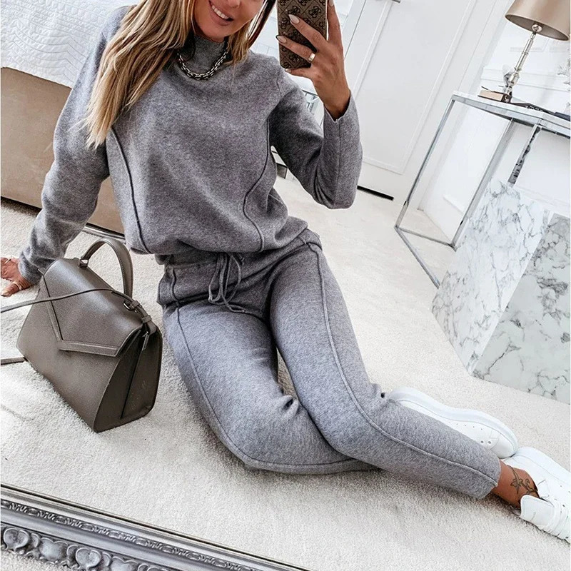 Autumn Women Tracksuit Sweatshirt Drawstring Pants Suit Female Fashion Ladies Casual Loose Long Sleeve Pullover Sports Set 240807