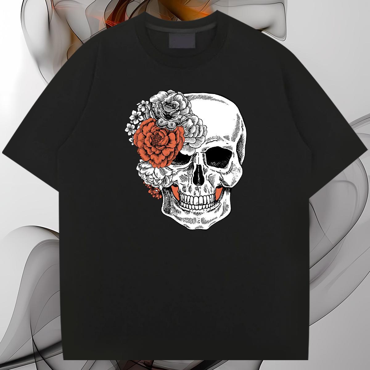 Fashion T shirt skull Tops Tees 230g Pure Cotton Street Wear Unisex Anime Print Short Sleeve O-Neck Couples T Shirts