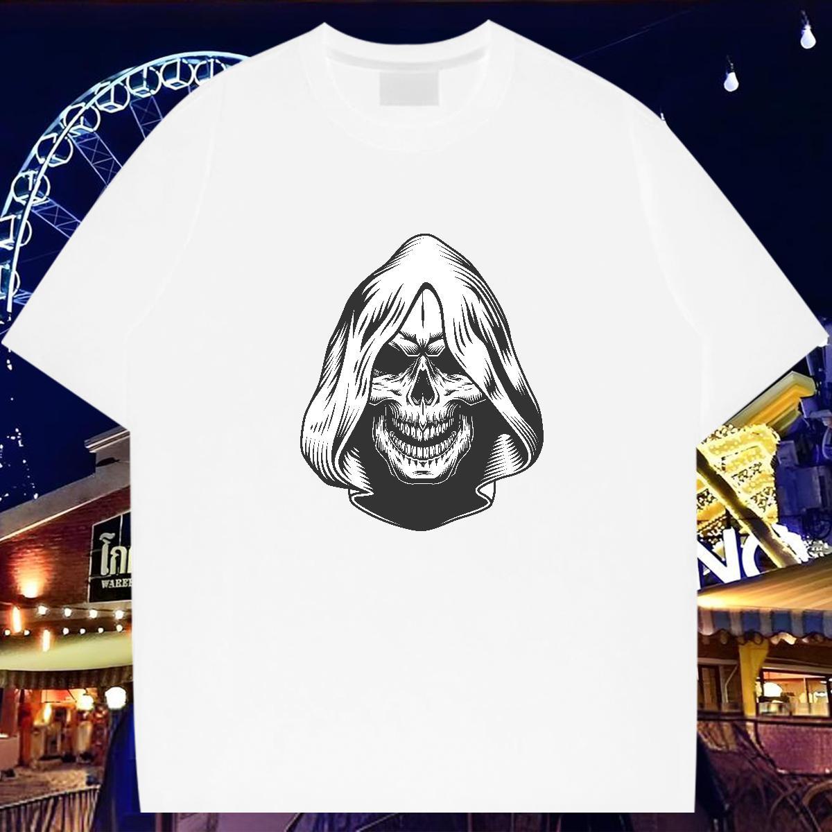 2024 New Man T Shirts skull Wear 230g Cotton Street Casual High Quality Black White Short Sleeve Soft Men Tees