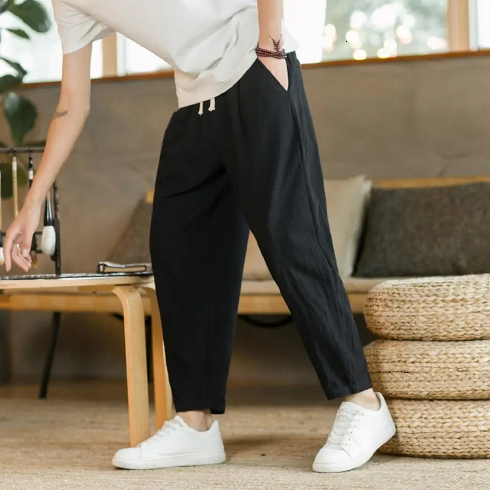 6 Colors Mens Casual Pants Versatile Cotton Hemp Loose Linen Pants Korean Style Trendy Pants Straight Sleeve Joggers 240807