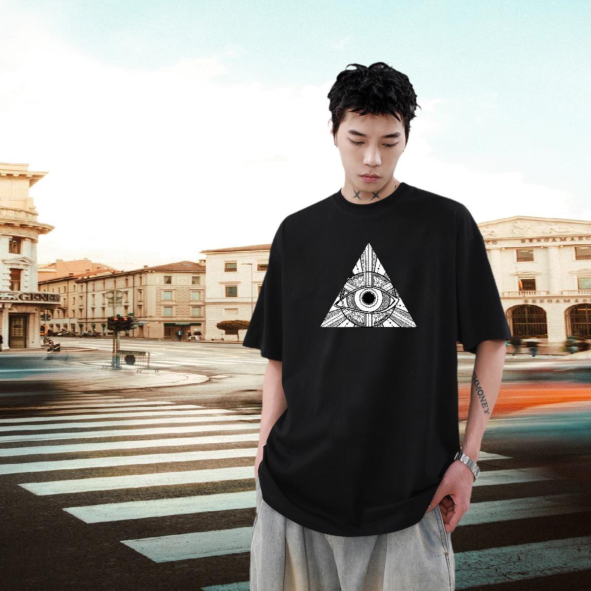 2024 T-Shirts for Men eye of the devil Tees Shirts 230g 100% Cotton Street Wear Loose Custom Print Oversized Breathable Crew Neck Mens Tshirts