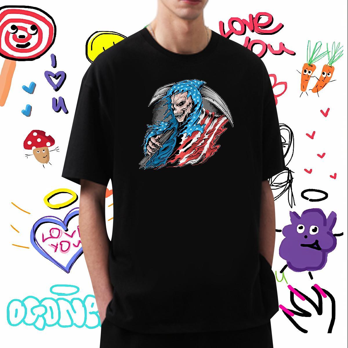 Designer Fashion Mens T Shirts skull Wear 100% Cotton 230g Hip Hop Street Cool Design Custom Big Size Crew Neck Breathable Tshirt for Man Woman