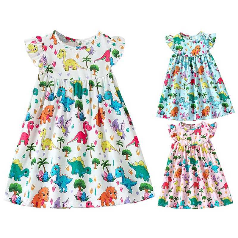 1-6 Year Old Preschool Girl Dinosaur Dress with Folded Sleeves Sundress Little Girl A-Line Summer Soft Dress Casual Fashion SetW240720