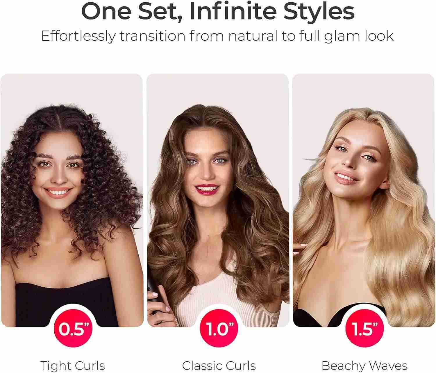 Curling Iron Set - 3 in 1 Ceramic Hair Curler 1/2 1 1 1/2 Inch Professional Ionic Curling Wand for Travel Fast Heating 5 TeXJ240807