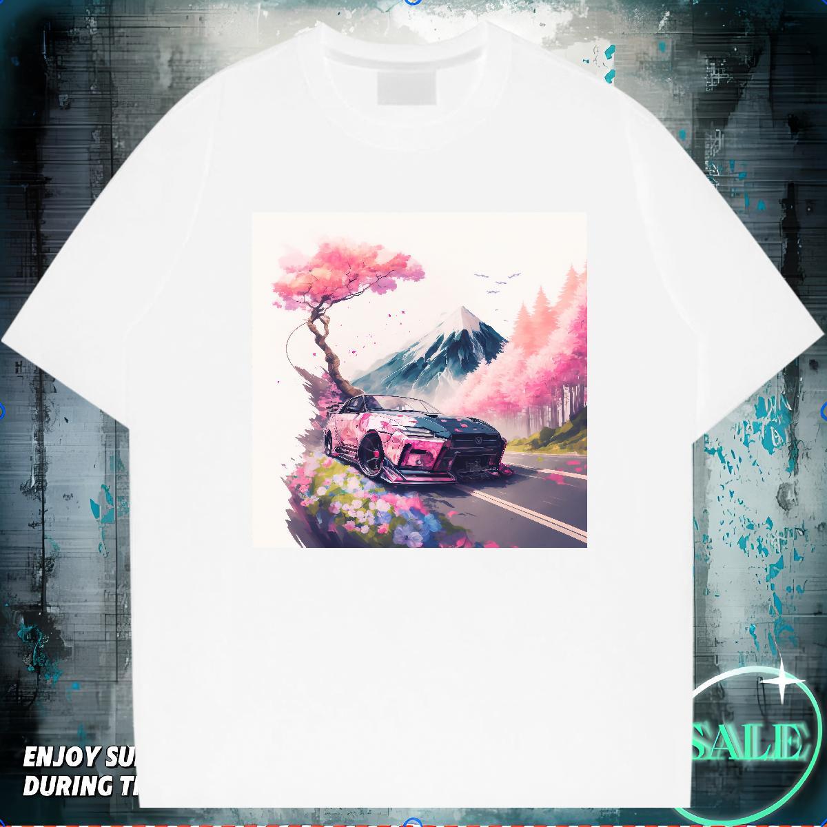 Classic Casual Man T Shirts car Tops Tees 100% Cotton 230g Anime Printing Street Comfortable Cartoon Printing L-4XL Crew Neck Breathable Men Tops Tees