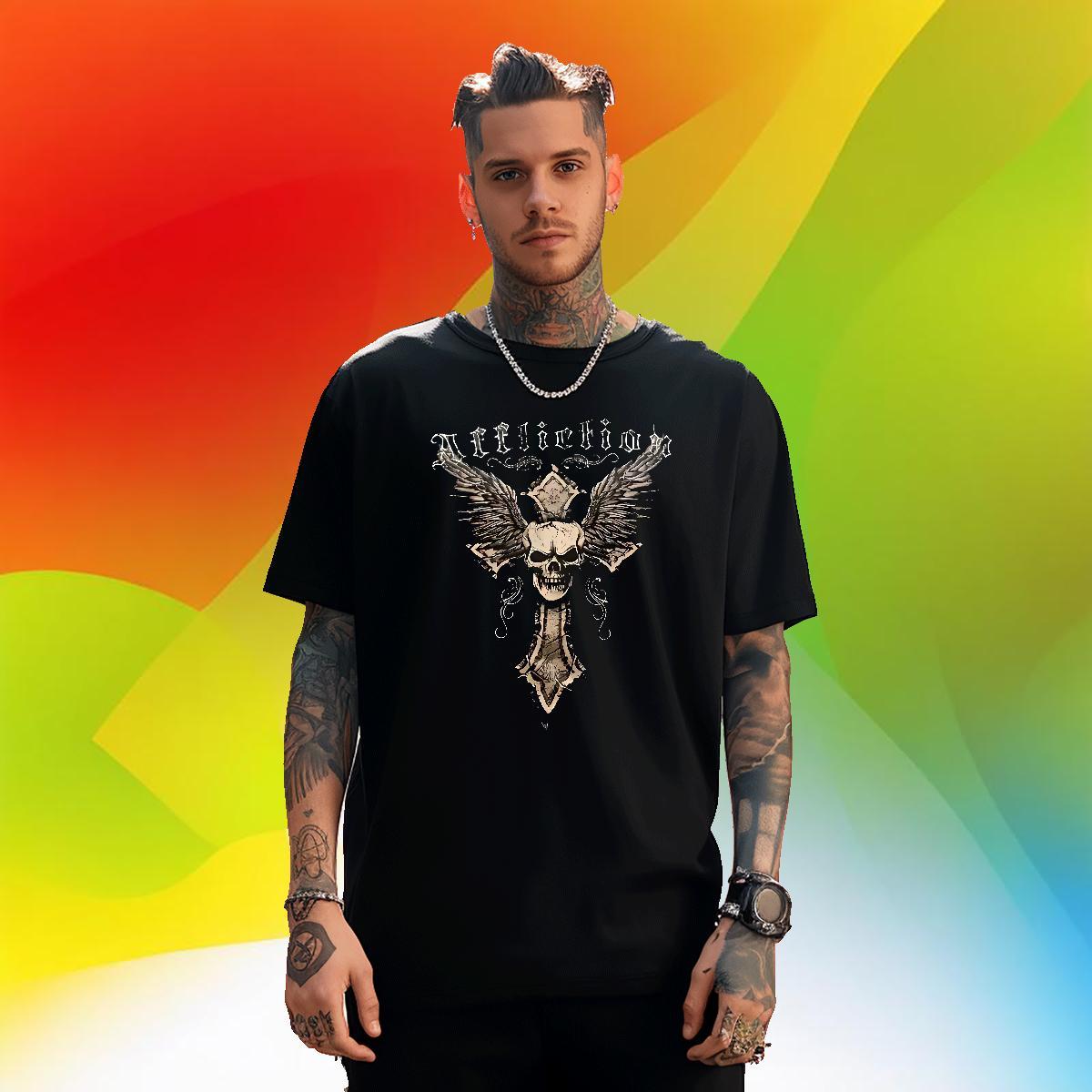 Classic Casual T Shirts Men skull Top Tees 230g 100% Cotton Anime Printing Street Cool Design Black Oversized Round Neck Short Sleeve Couples T Shirts