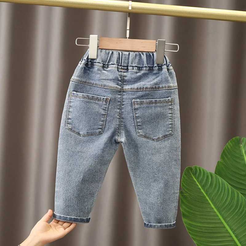Jeans Embroidery Jeans Girls Straight Pants Denim Casual Trousers Kids Clothes 1-5 Years Baby Stretch Elastic Waist Bottoms