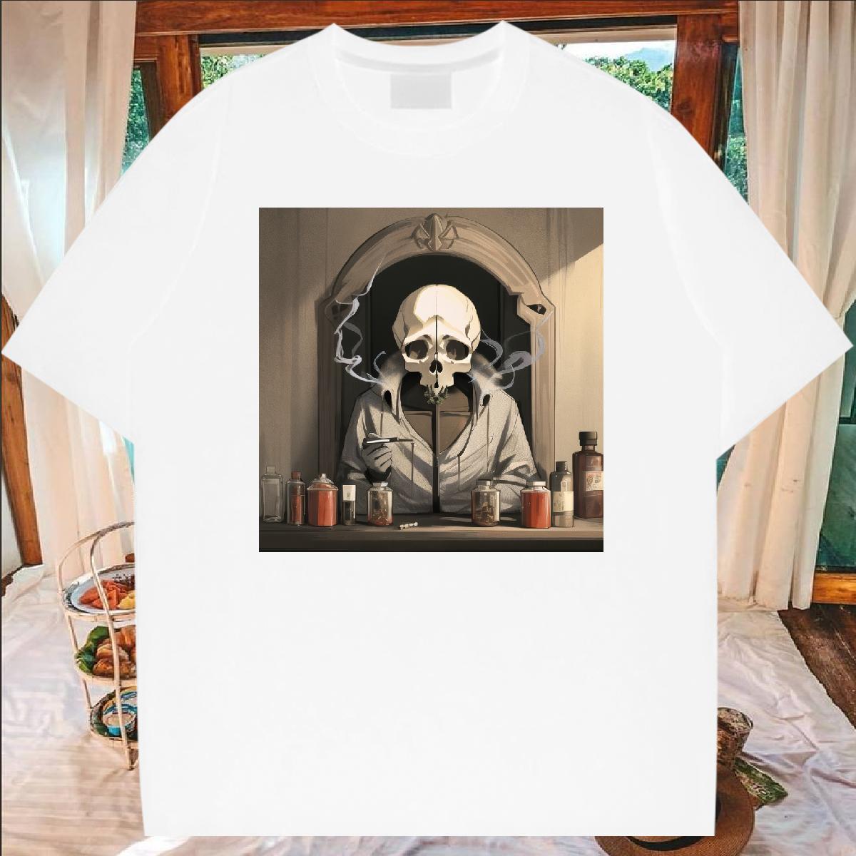 2024 Men T Shirts skull Tops Tees 230g 100% Cotton Anime Printing Street Cool Cartoon Printing L-4XL Breathable Crew Neck Tshirts