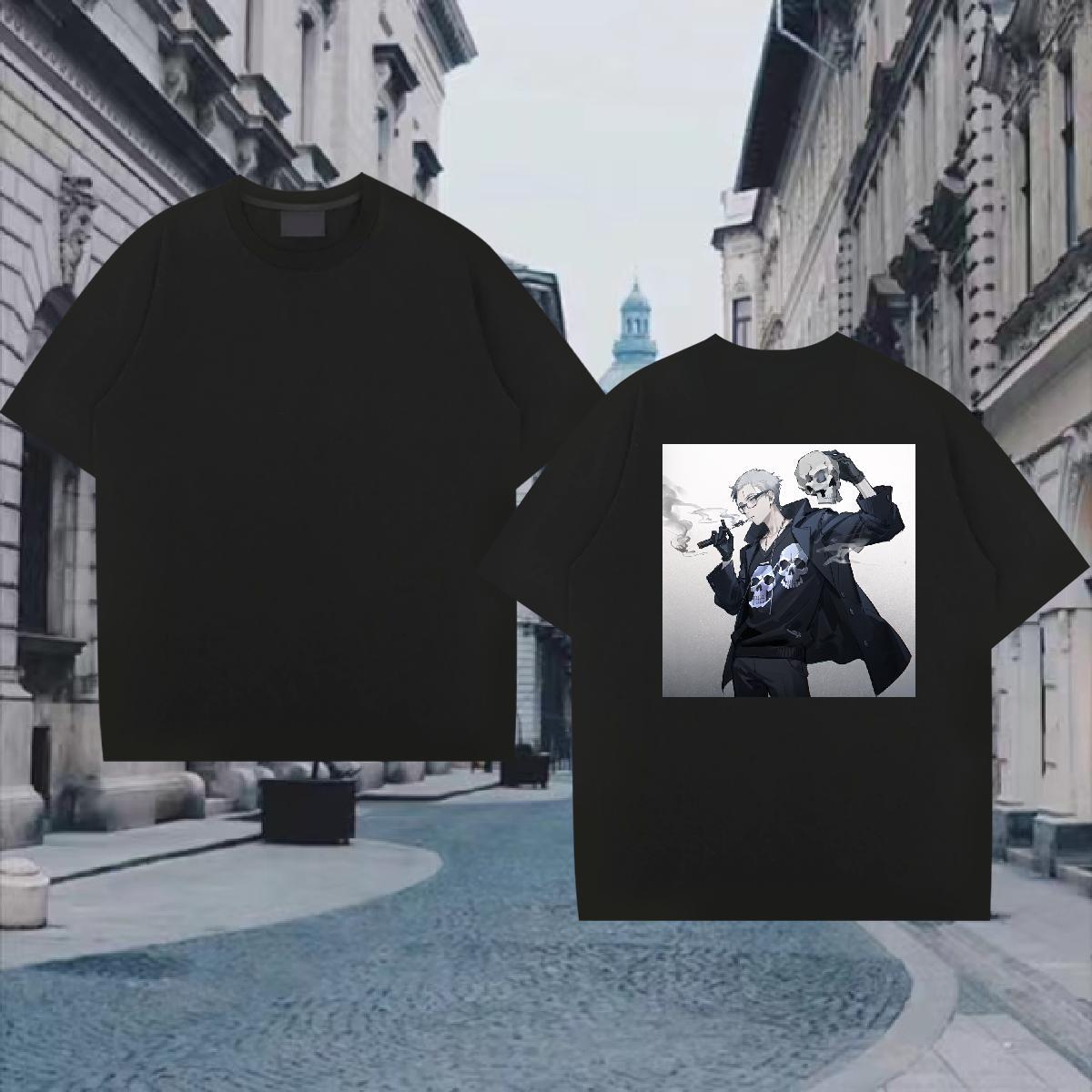 Casual New Mens T Shirts skull Clothes 230g Cotton Sports Casual Soft Custom Print Oversized O-Neck Short Sleeve Tshirt for Man Woman