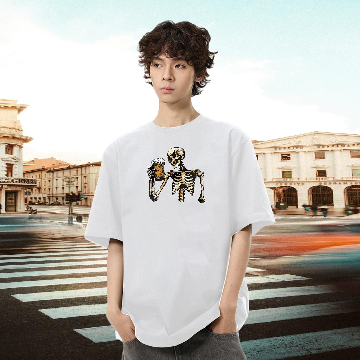 Customized T-Shirts skull Tops 230g 100% Cotton High Street Hip Hop Designer Skull Crew Neck Breathable Men Tshirts