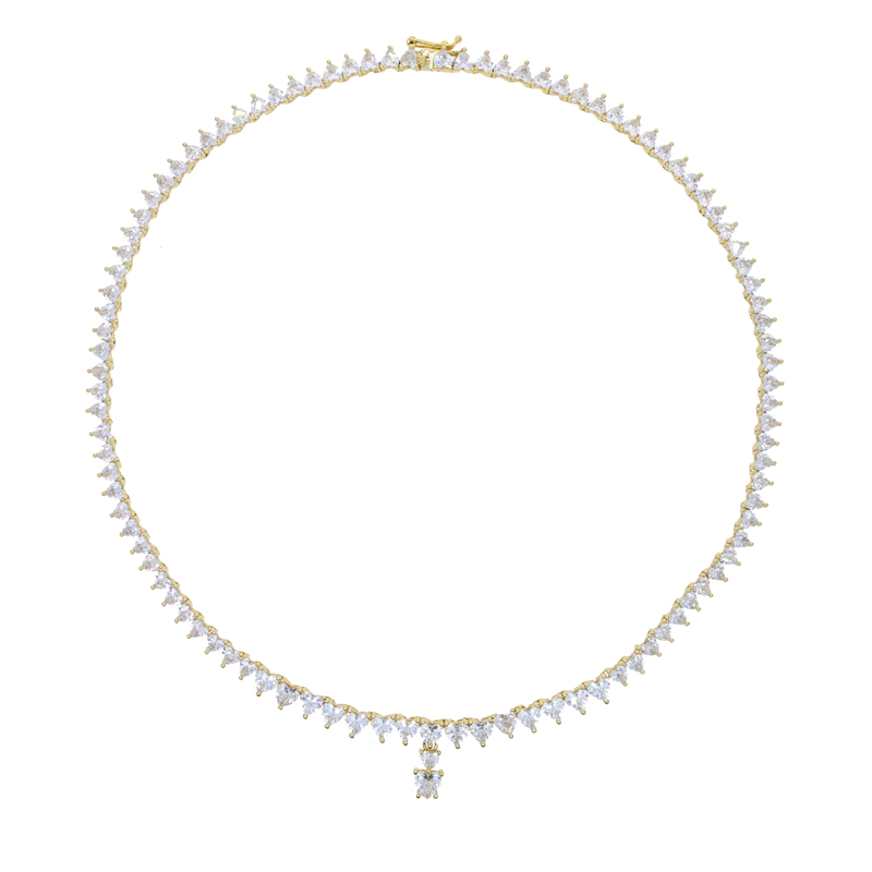 Tennis Chain Necklace: Prong Set White Heart CZ, Iced Out, Bg
