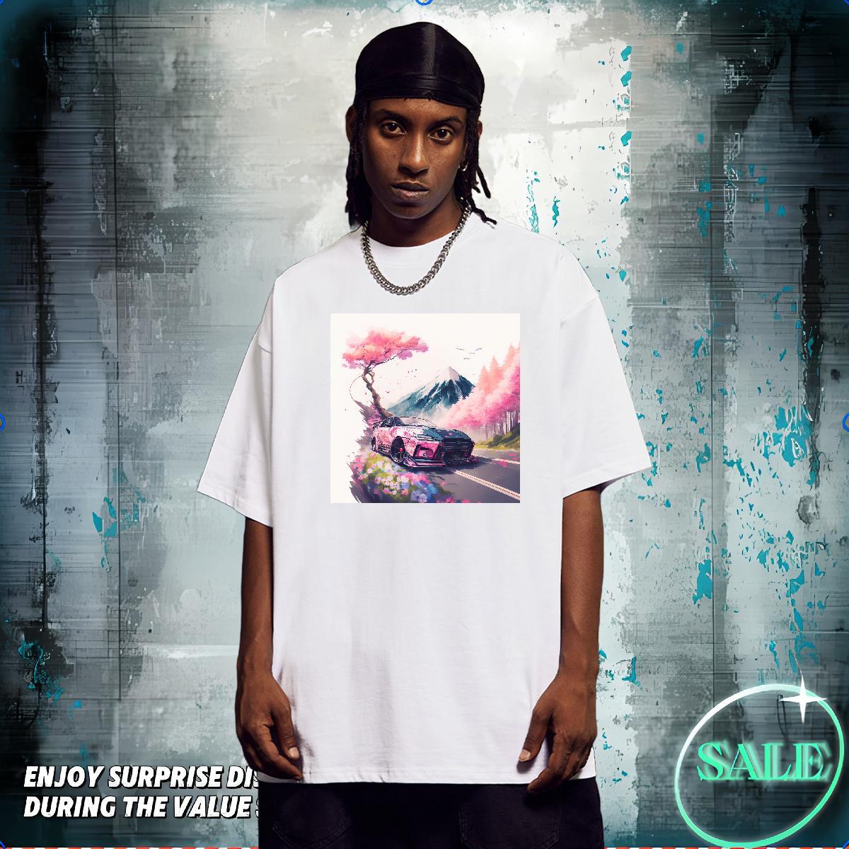 Classic Casual Man T Shirts car Tops Tees 100% Cotton 230g Anime Printing Street Comfortable Cartoon Printing L-4XL Crew Neck Breathable Men Tops Tees