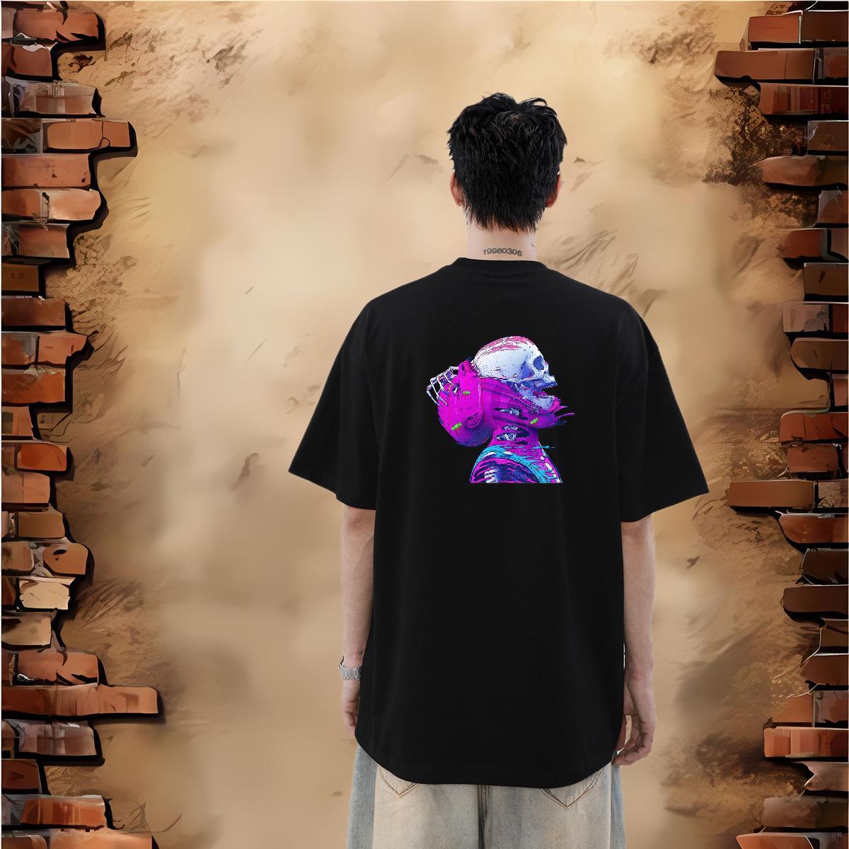 Classic Casual T-Shirts skull Clothings 230g Cotton Street Wear High Quality Anime Round Neck Short Sleeve Men Clothes T-Shirt