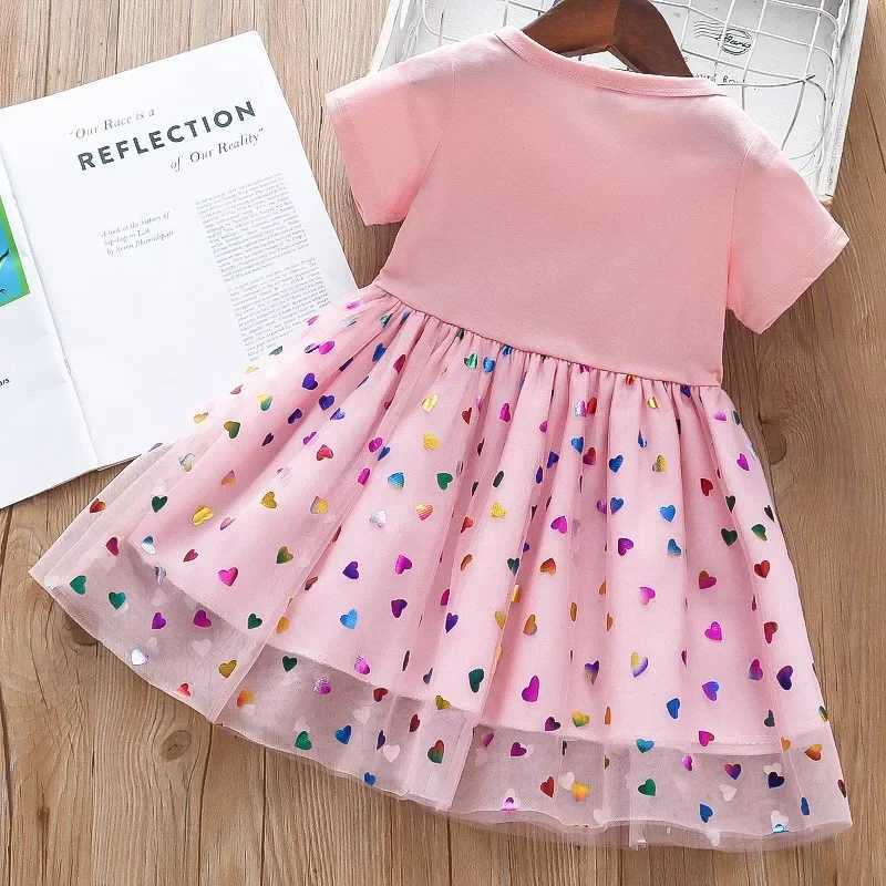 2024 Summer Girl Dress Cotton cartoon Splicing Net Party Princess Dress 2-6 Year Old Girl Birthday DressW240720