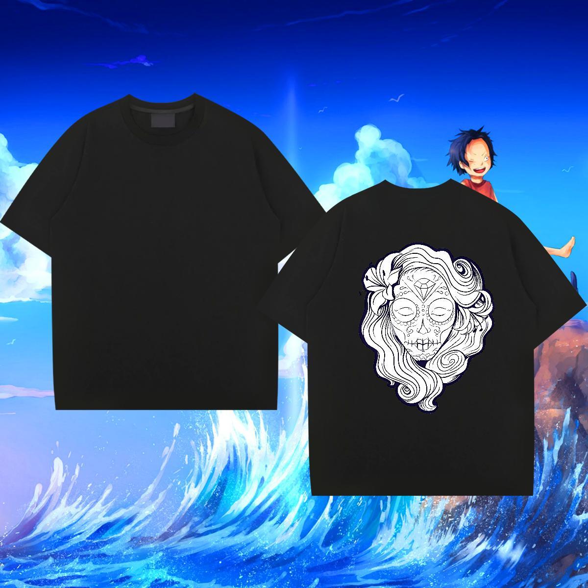 Fashion New T-Shirts skull Tees Shirts 230g Cotton Summer Casual TOP Quality DIY Anime Round Neck Short Sleeve Men Tops Tees