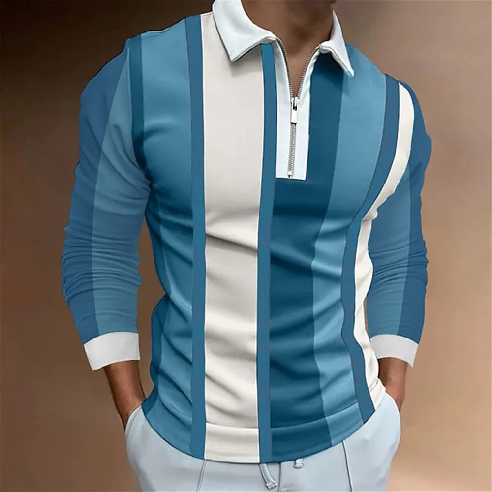 T-Shirts Men MenS Polo Lapel Korean Business Long Sleeve Fashion Plain Quarter Zip Spring Summer Tops Sportwear Tee Clothing 240814
