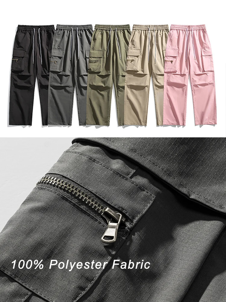 Spring Autumn Mens Cargo Pants String Banding Multi-Pockets Casual Baggy Pants Y2K Sweatpants High Street Straight Trousers 240807