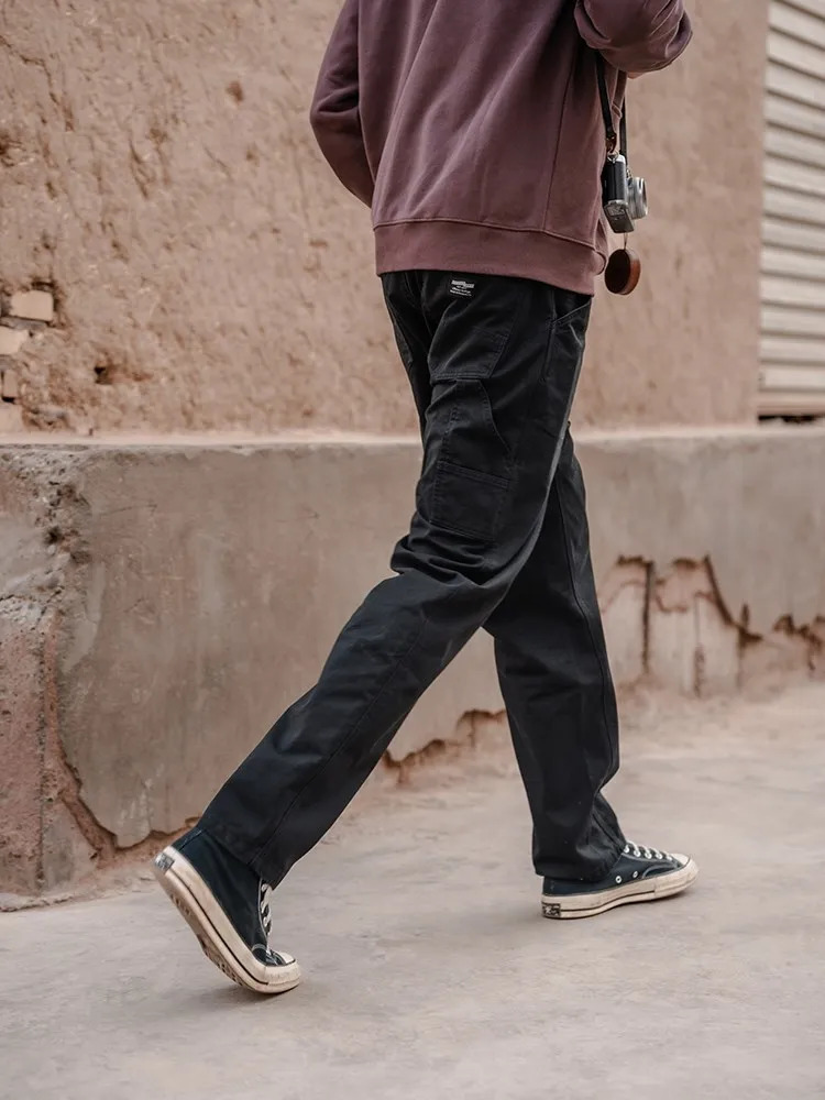 Autumn Loose Straight Cargo Pants Men 320gsm Multipockets Casual Vintage Trouers 240806