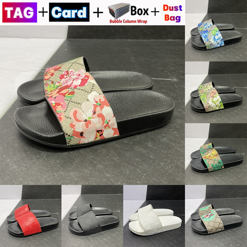 Designer Slippers For Men Women Slides Flowers Black Floral Strawberry Print Slipper Luxury Web Rubber Beige Ebony Canvas Summer Beach Sandals Size 36-45 With Box