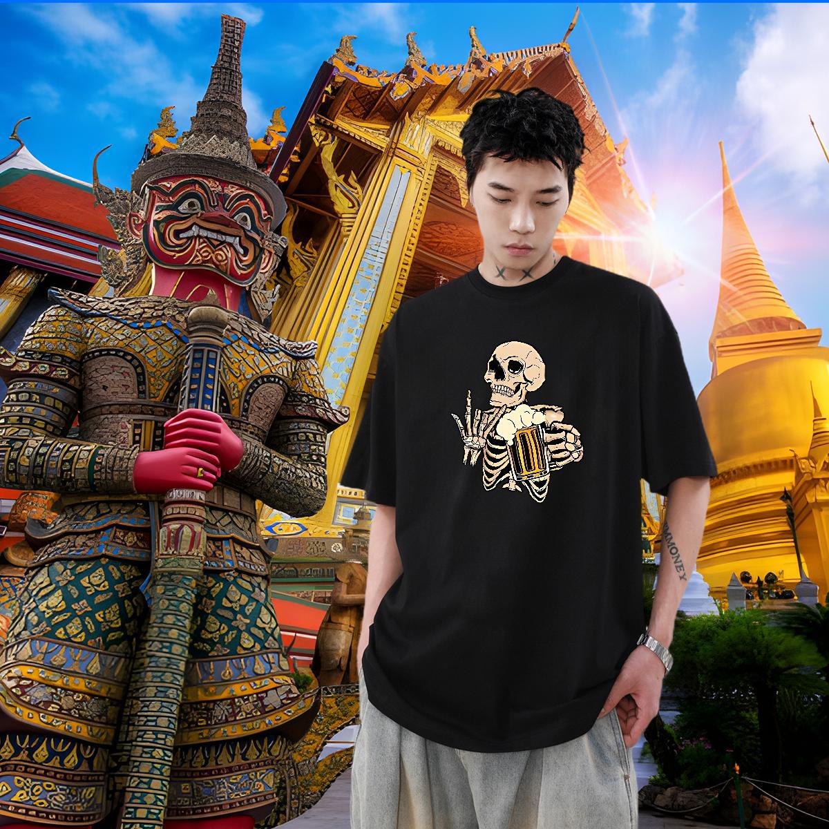 Fashion Design Mens T Shirts skull Tops Tees 230g 100% Cotton Casual Daily Wear Free Shipping Custom Print Plus Size Breathable Men Tshirts